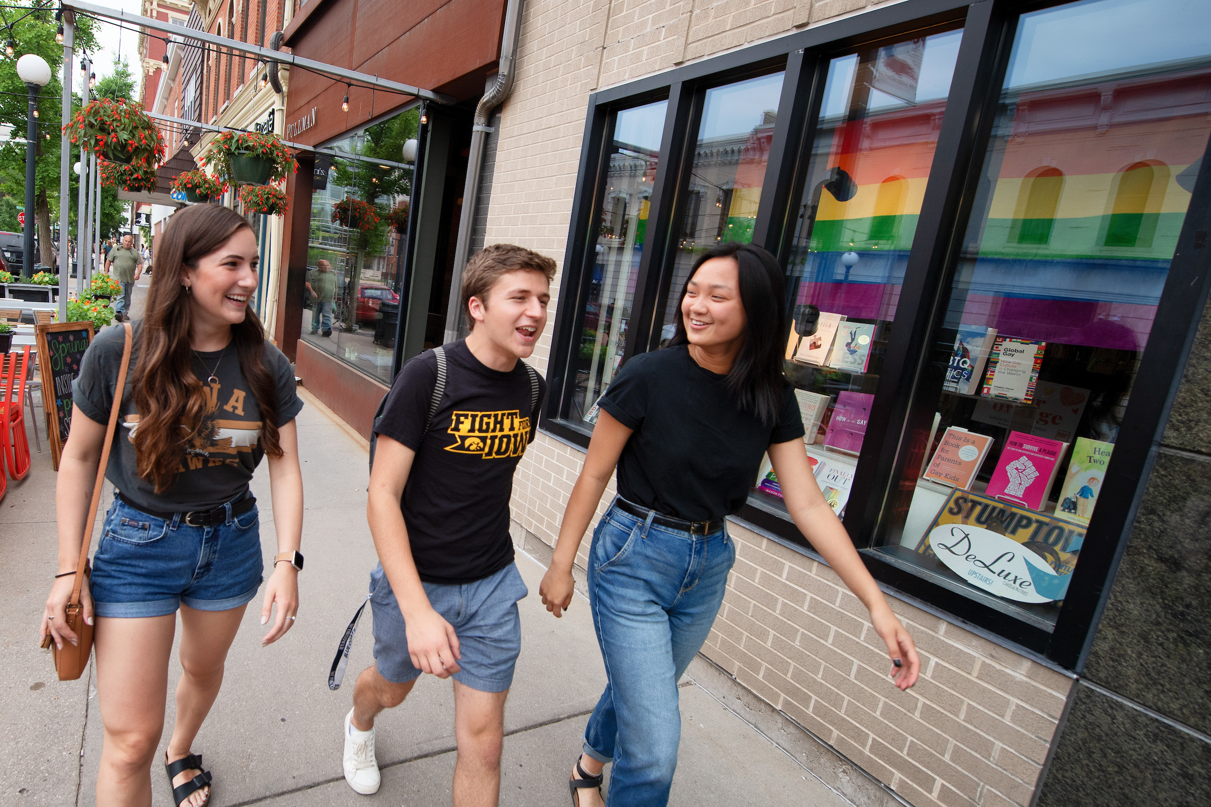 students walking in downtown Iowa City