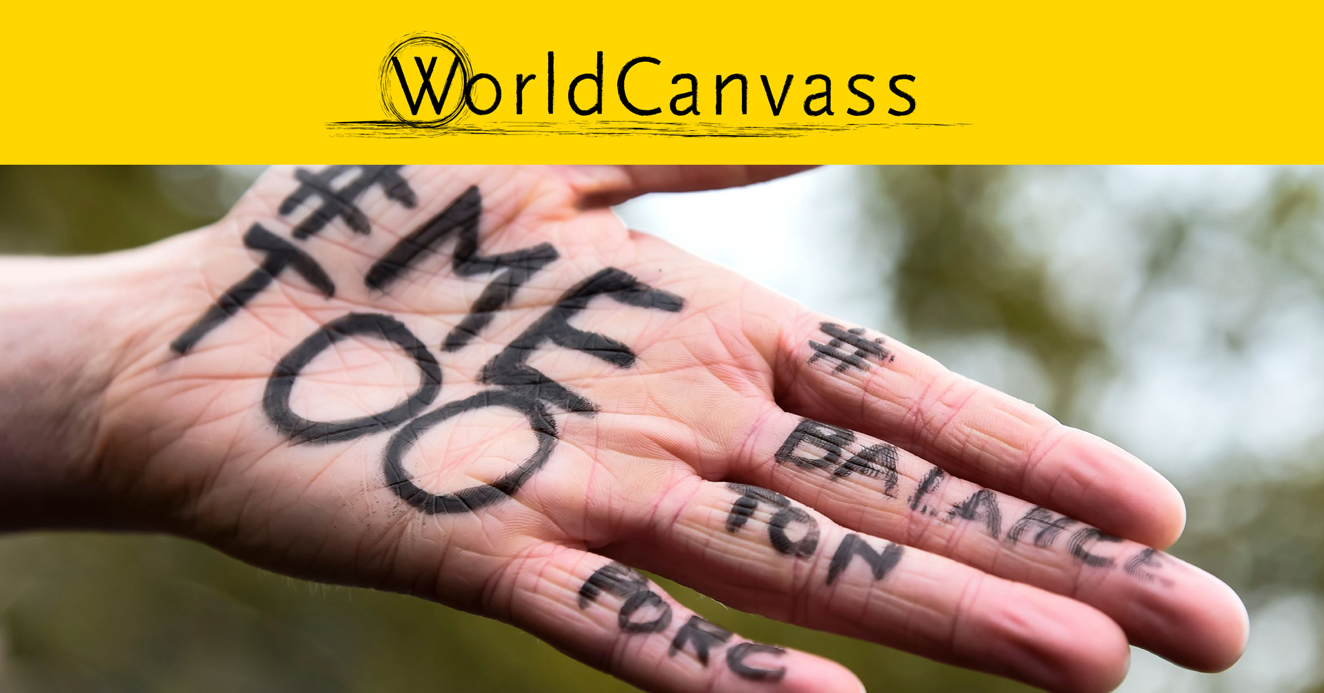 WorldCanvass hand with #Metoo written on it