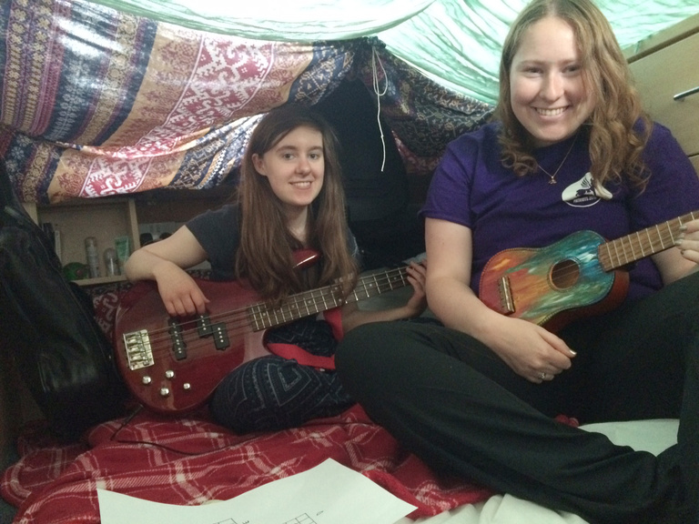 Learning ukulele in Katherine&#039;s blanket fort