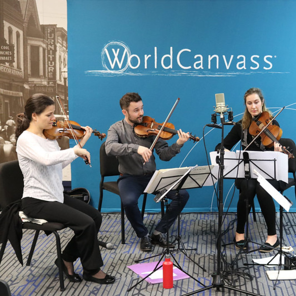 WorldCanvass guests playing instruments for the Translating Music program