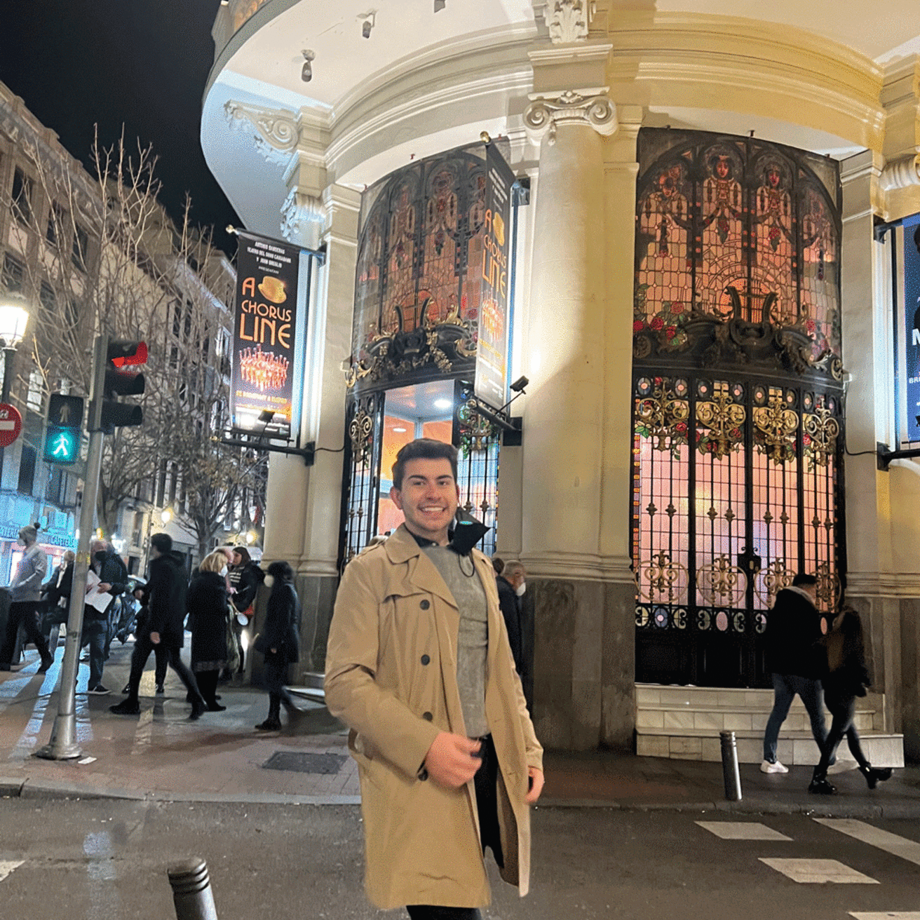 Kevin Drahos outside a theatre in Madrid