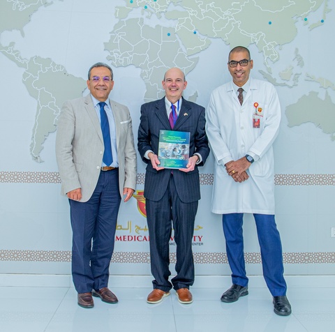 Russ Ganim, along with Dean Sherief Khalifa and Dr. Dixon Thomas at the Gulf Medical Hospital in the UAE