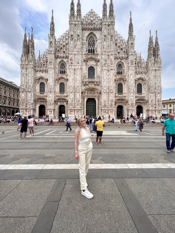Sam Longo in front of the Duomo in Milan, Italy