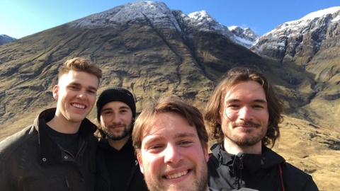 Christian Frankl with four friends in the Scottish Highlands