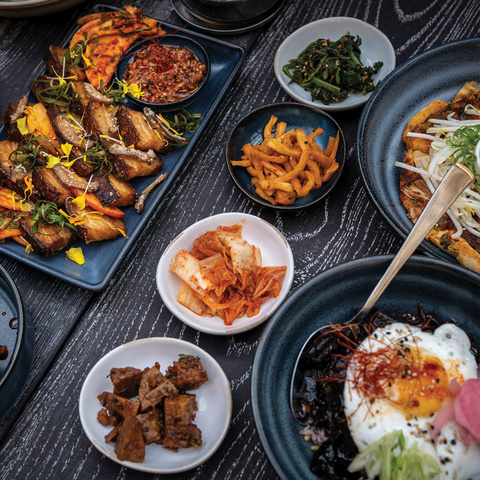 arrangement of Korean dishes