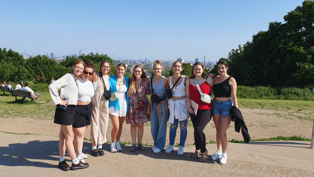 students with London backdrop