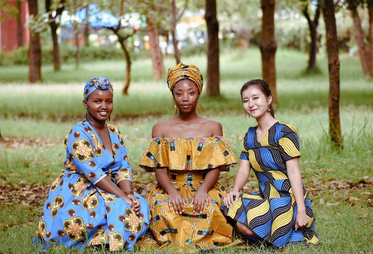 students wearing traditional African dress
