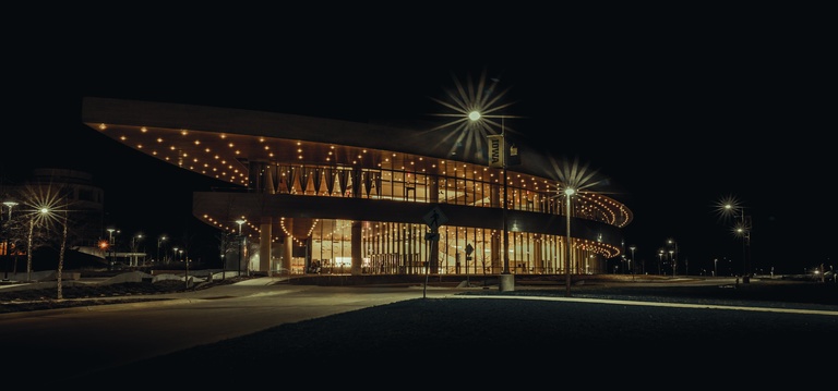 A photo Edward took of Hancher lit up at night