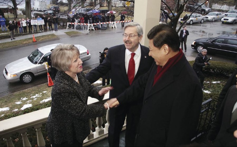 Xi Jinping, then China's vice president, greets Iowa Gov. Terry Branstad, and his wife, Chris, on Feb. 15, 2012, in Muscatine (Photo by Keven E. Schmidt)