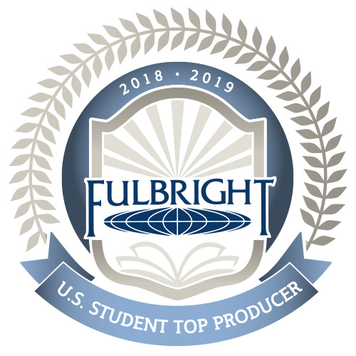 Image with Fulbright logo that says U.S. Student Top Producer 2018-2019
