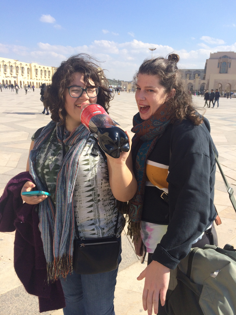 Staying hydrated before a tour of the Hassan II Mosque in Casablanca