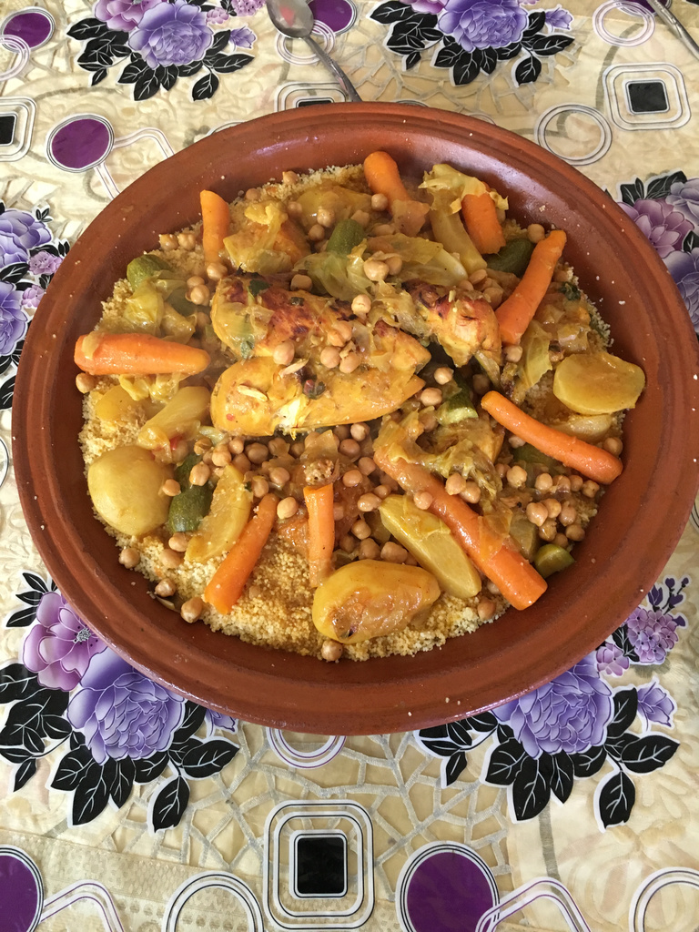 The largest dish of couscous I’ve ever seen. Couscous is traditionally eaten on Fridays, it’s ideally shared with as many people as you can gather—and eaten with your hands! 