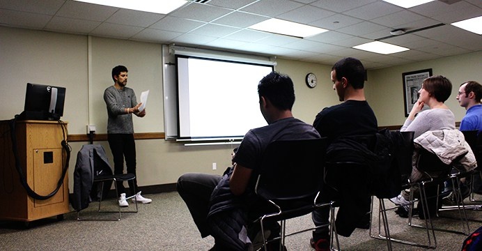 Ramsey Ali, a Ph.D. in the University of Iowa Counseling and Psychology Program delivers lecture