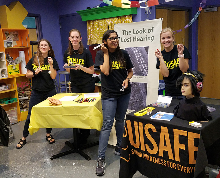 Soumya Venkitakrishnan with friends at a Children’s Museum STEM Family Free night creating awareness about Hearing and Audiology with the UI SAFE (Sound Awareness for Everyone) organization