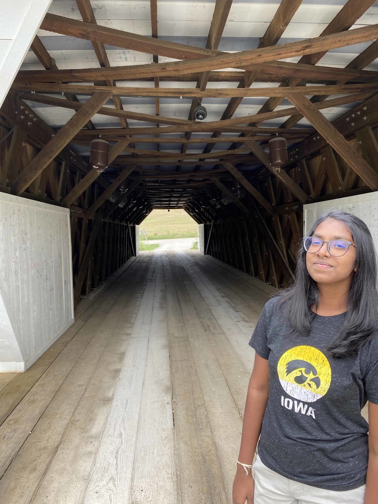 Tejaswini exploring the covered bridges of Madison County in Winterset, Iowa