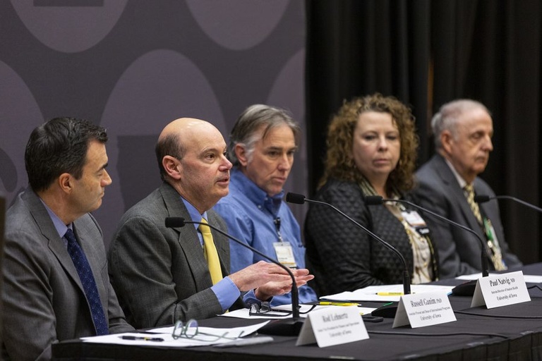 University of Iowa officials talk to reporters