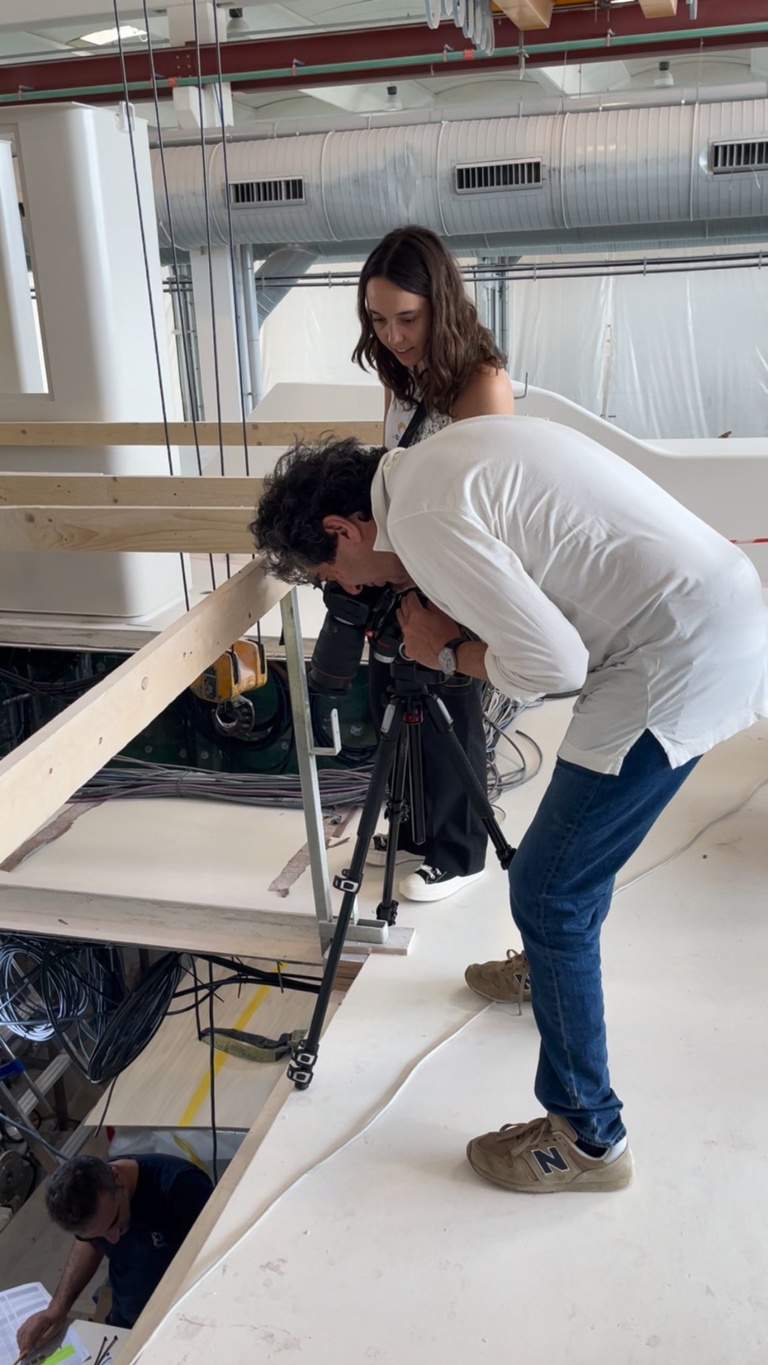 Sophia Restiffe Favoretto during her internship at a yacht construction place for the Alfa Yacht company taking pictures of the boat construction 