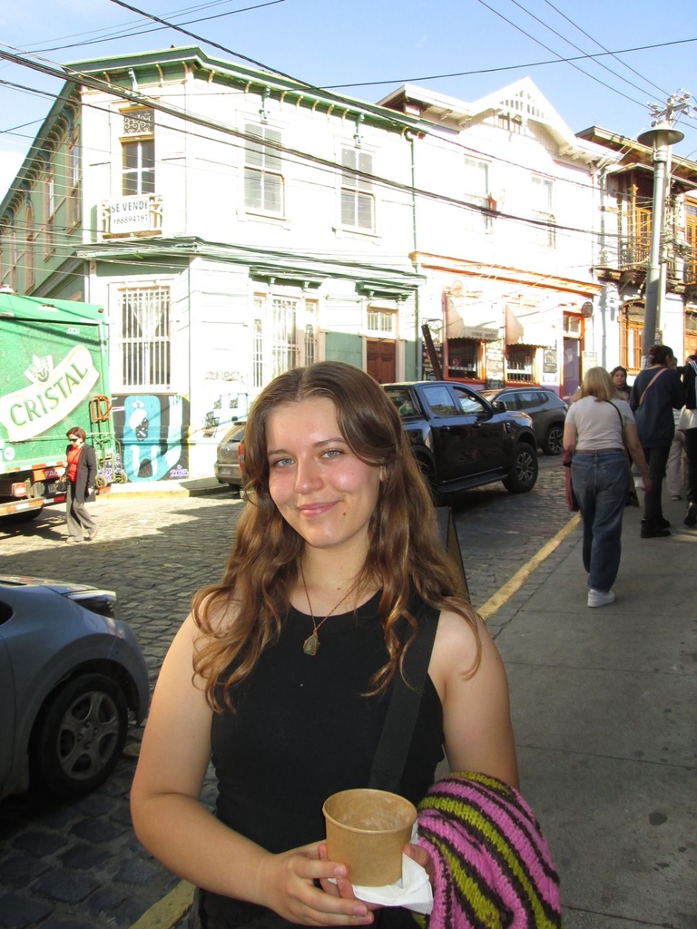 Kara Juhl standing on street in Valparaiso, Chile