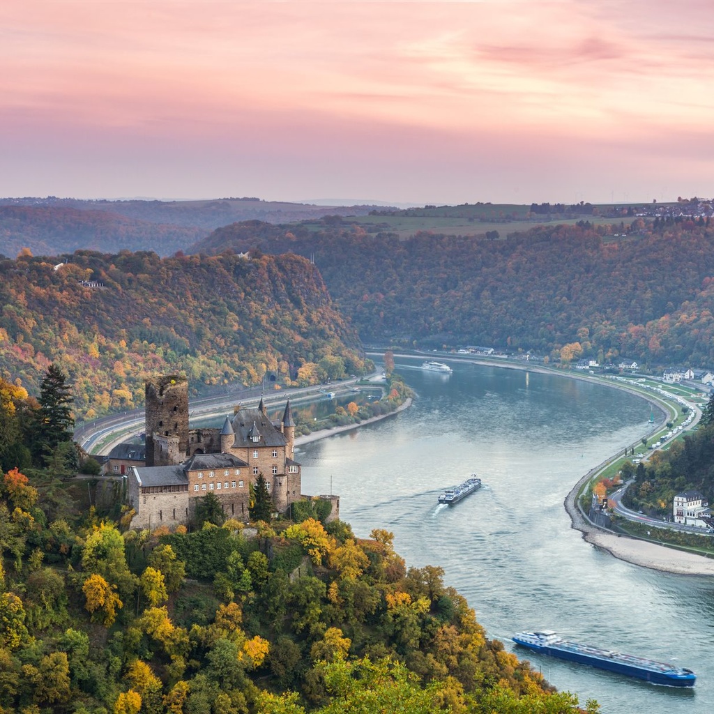 Rhine River and castle in autumn