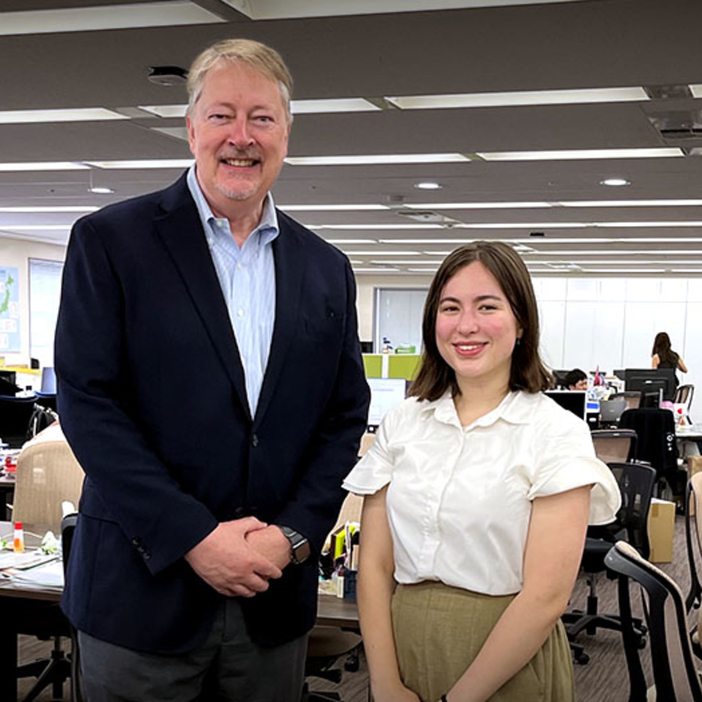 Abby Fowler and Grier Patterson standing in an office space in Tokyo