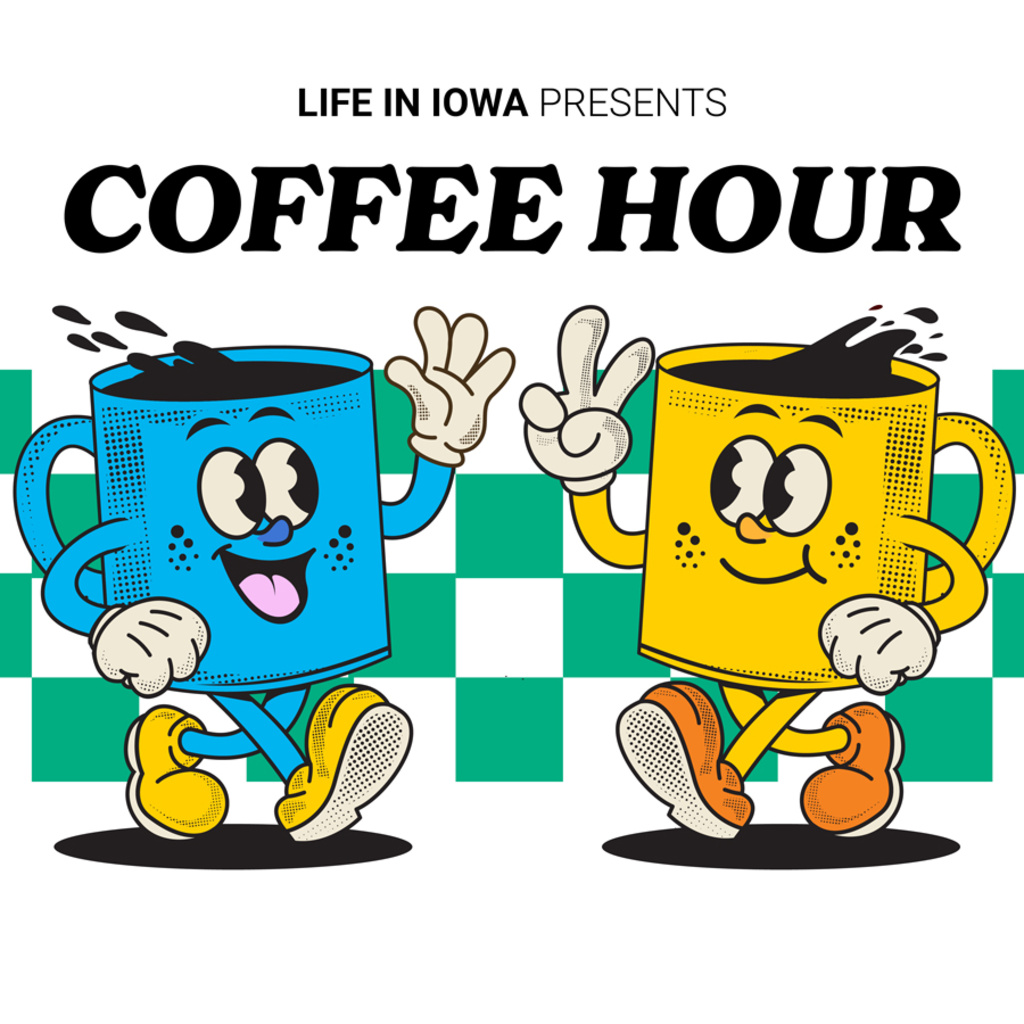 two coffee mugs with eyes high-fiving each other