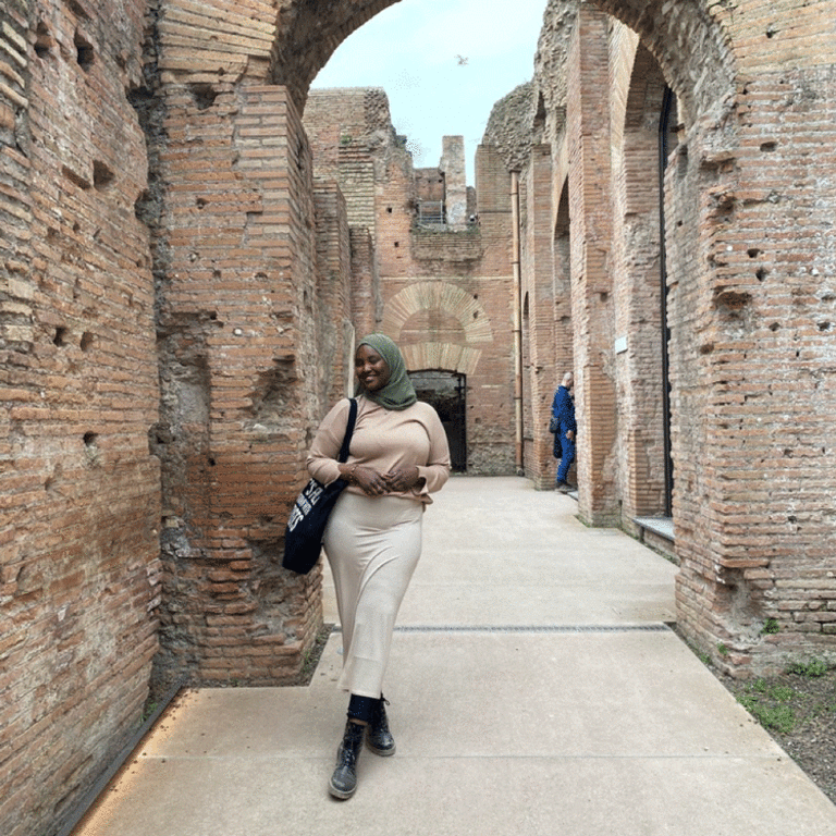 Sauda Abdullahi walking through the Roman Forum