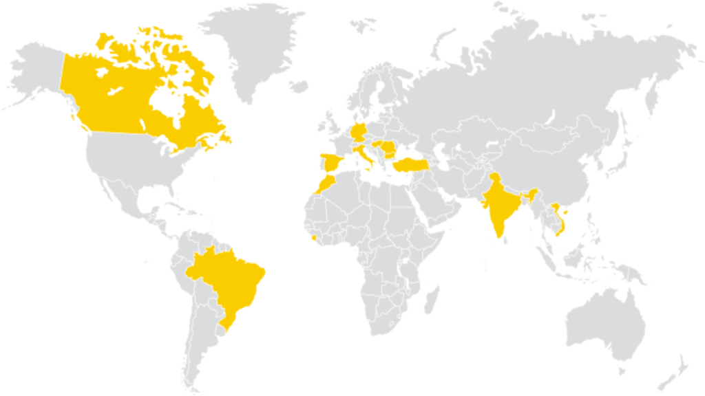 map showing yellow highlighted areas where students will be studying