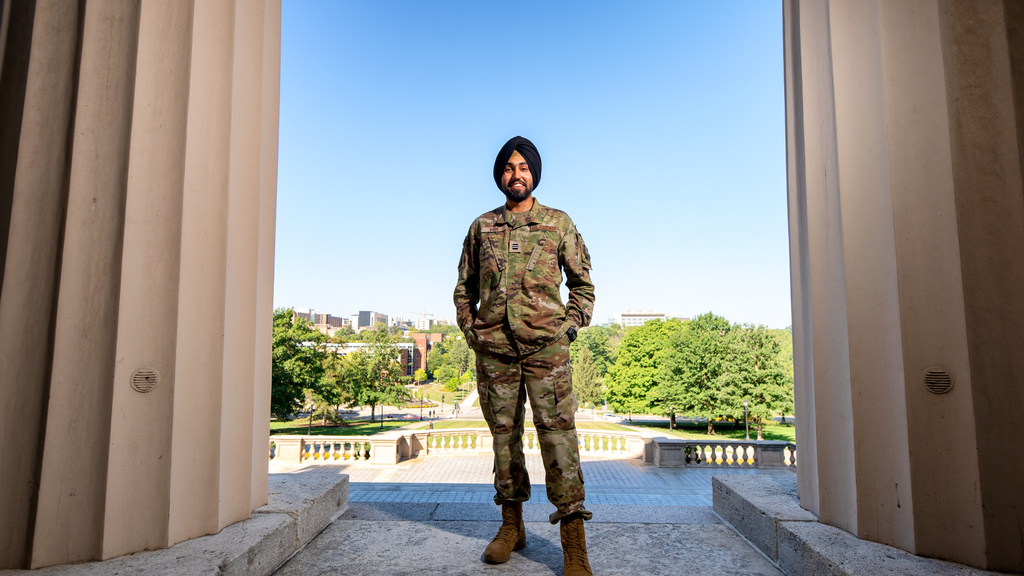 man with beard wearing traditional Sikh garb and military uniform