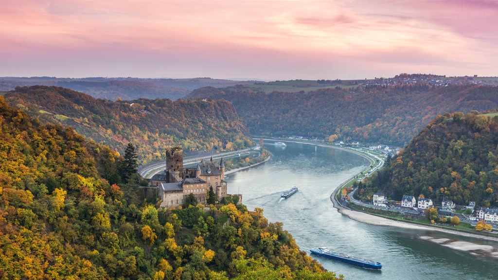 Rhine River and castle in autumn