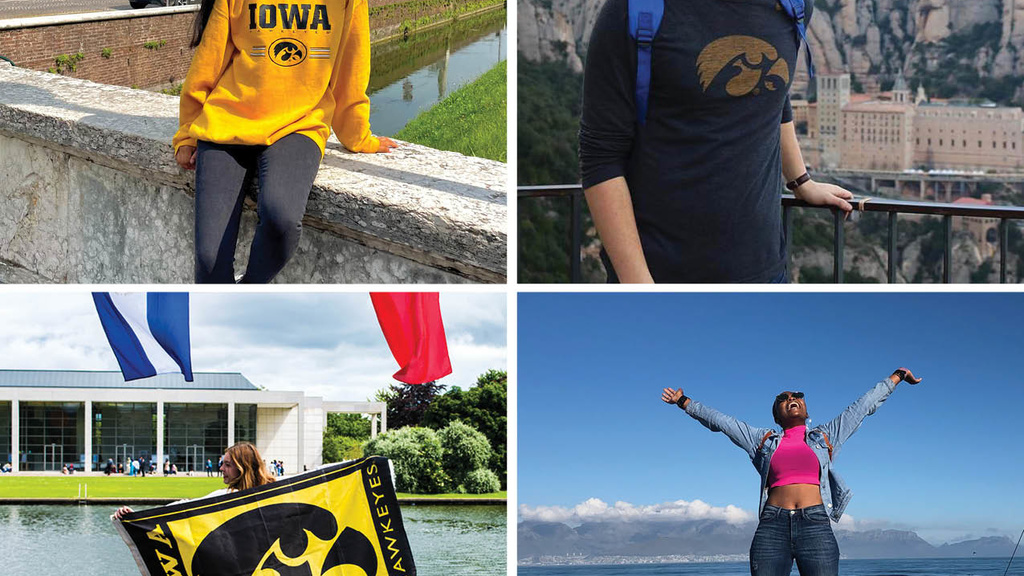 four images of students studying abroad