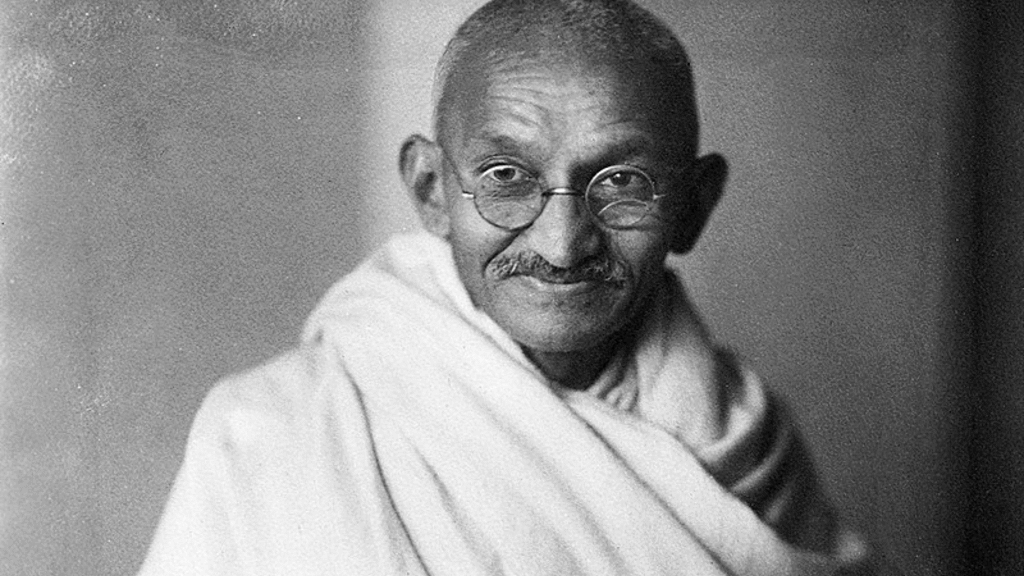 black and white picture of Gandhi